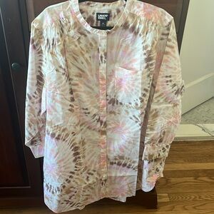 Lands’ End tie dye tunic dress (or cover up) button down, pockets. New. Size 2X